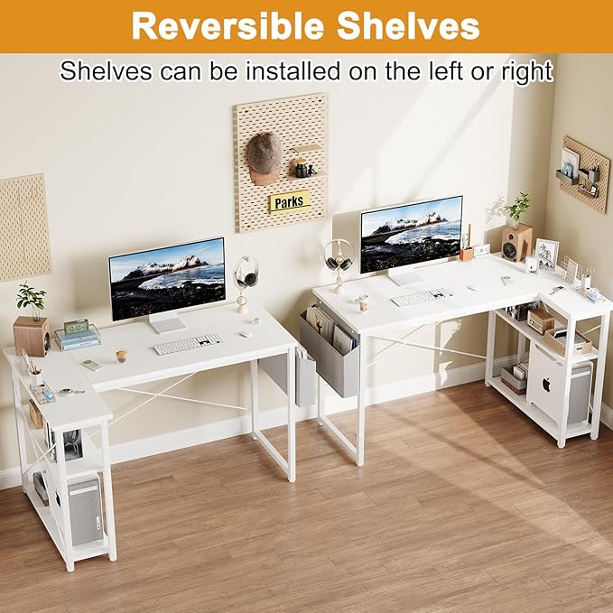 L Shaped Computer Desk with Reversible Shelves, 47 Inch Small Corner Desk with - Image 4
