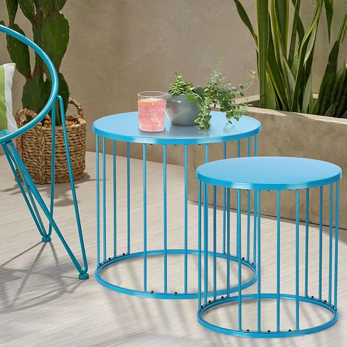 LEWIS&WAYNE Outdoor Side Table Set of 2, Metal Circle Accent End Tables - Image 4