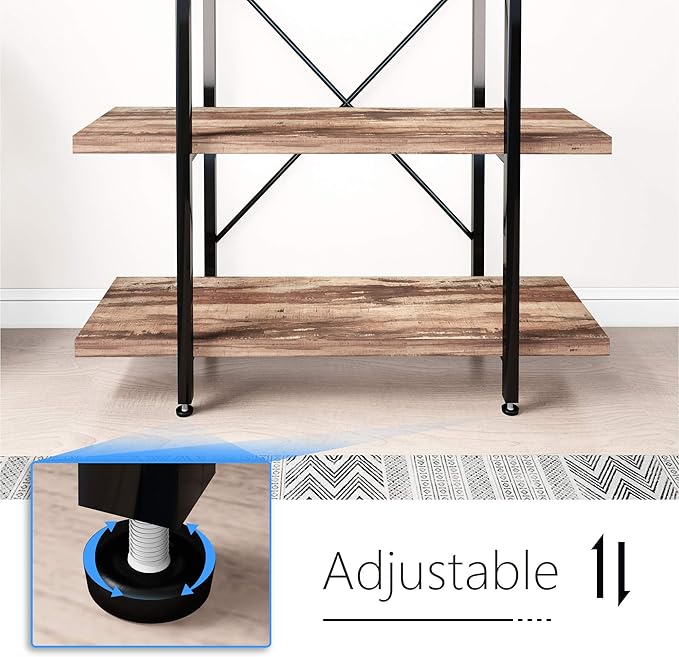 45MinST 3-Tier Vintage Industrial Style Bookcase/Metal and Wood Bookshelf - Image 5