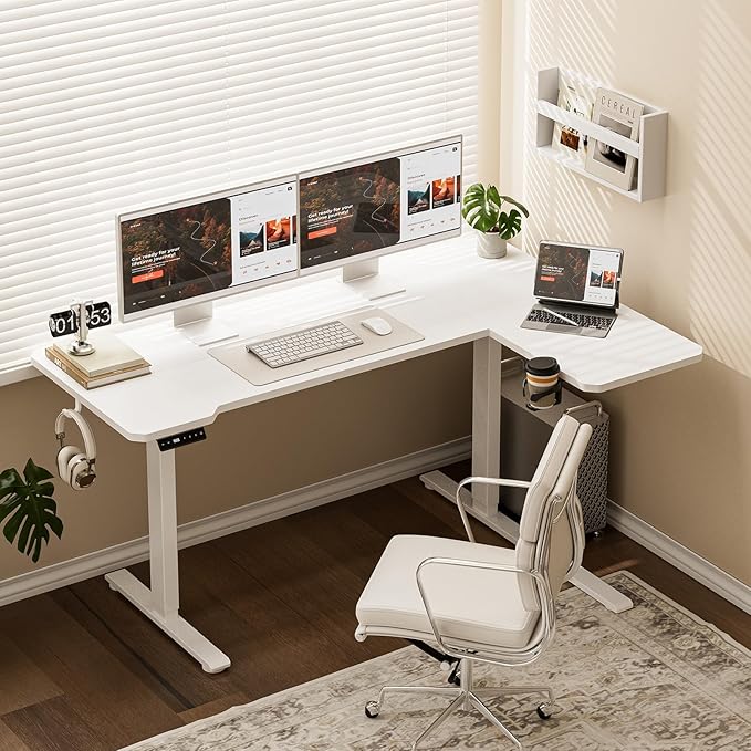 59 Inch L Shaped Standing Desk Adjustable Height, Electric Corner Standing Desk - Image 2