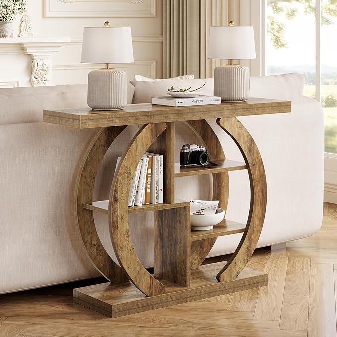 LITTLE TREE Console Table, 4-Tier Farmhouse Wooden Sofa Table Behind Couch - Image 3