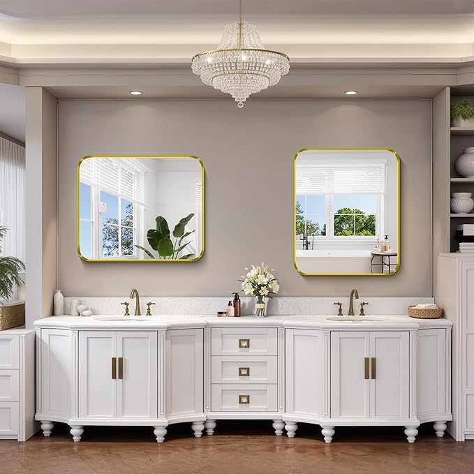 FORBATH 30x36 Inch Bathroom Mirror, Brushed Gold Deep Frame Wall Mirror - Image 4