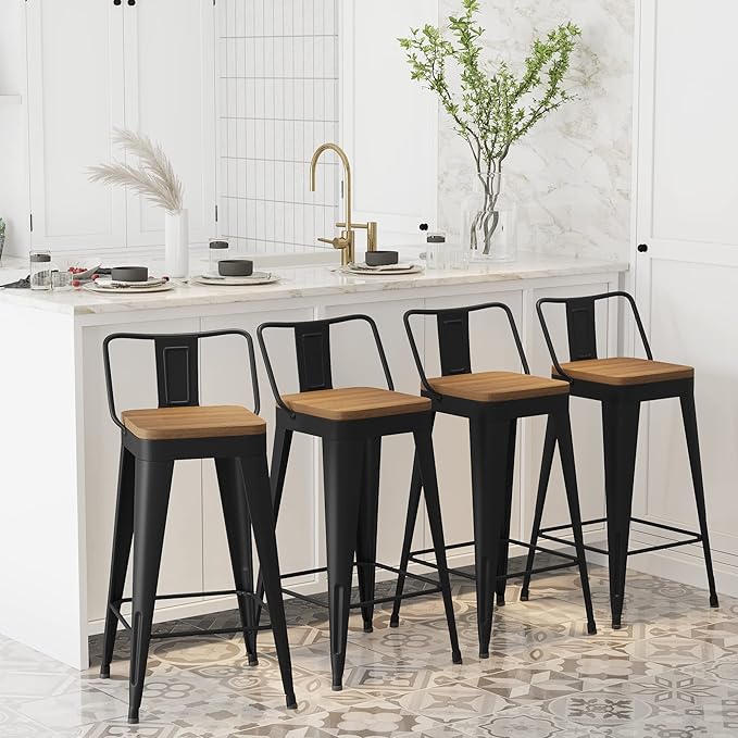 WENTMENT Metal Bar Stools Set of 4 Counter Height Barstools - Image 7