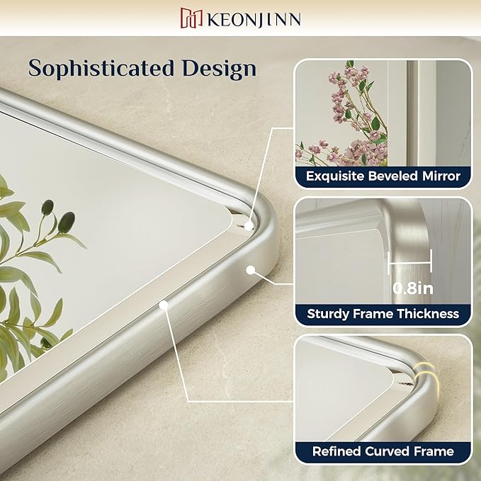 Keonjinn 24 x 36 Inch Pivot Mirror Bathroom, Brushed Nickel Tilt Mirror Bathroom - Image 3