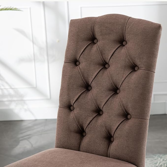 Tufted Upholstered Parsons Dining Chair Set Fabric Diner Accent Stylish Modern - Image 7