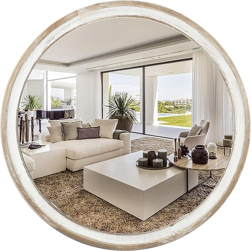 24 Inches Wooden Round Wall Mirror by ReflintoWallDecor