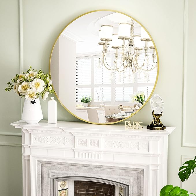 Round Mirror 23.6" Gold Wall Mounted Circle Mirrors Vanity Mirror - Image 2