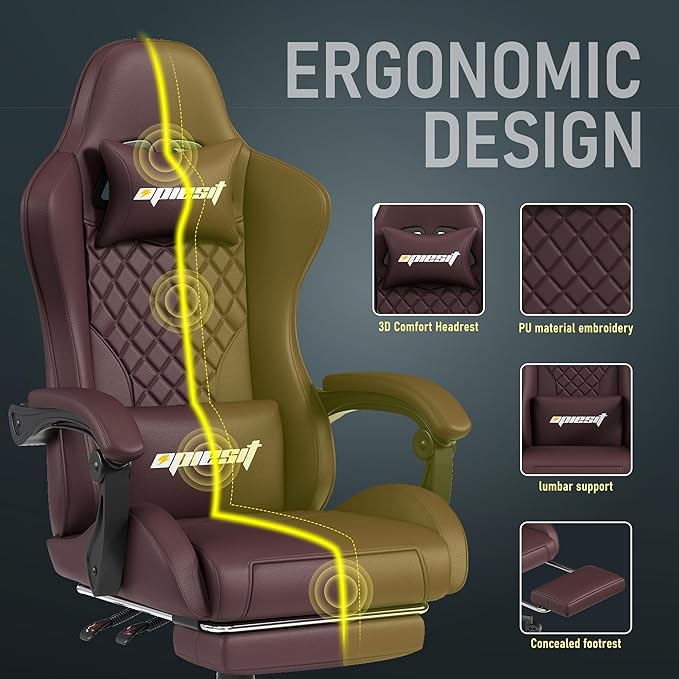 Gaming Chair Office Chair with Footrest, Height Adjustable, Ergonomic Computer - Image 6