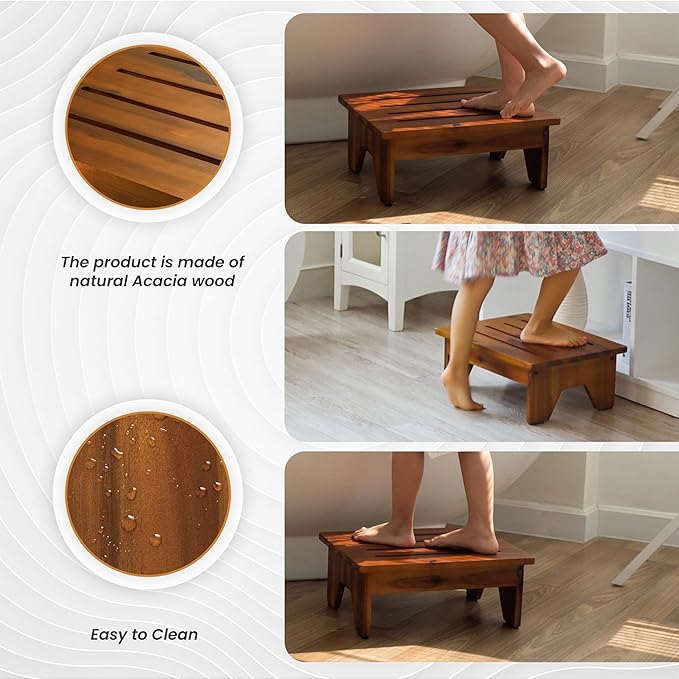 Holana 6" Acacia Wood One Step Stool - Image 3
