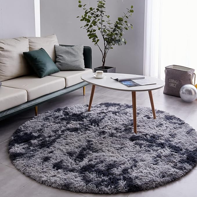 FJZFING Tie-Dyed Dark Grey Round Rug Ultra-Soft Plush Modern 7x7 Circle Area Rug - Image 2