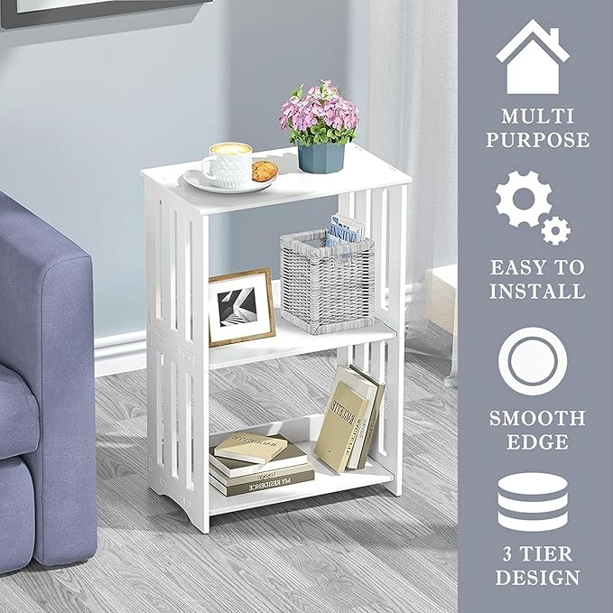 3-Tier End Table Nightstand White, Narrow Side Table - Image 4