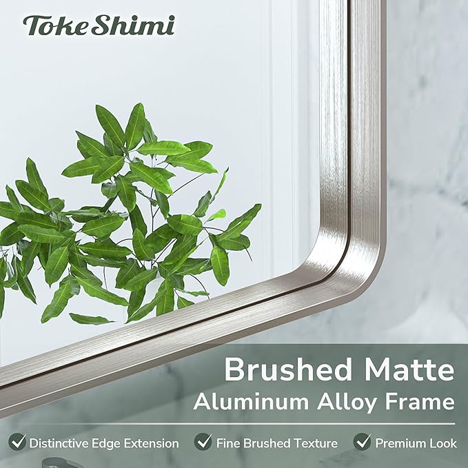 TokeShimi 72x36 Brushed Nickel Bathroom Wall Mirror Vanity Metal Frame Round - Image 4