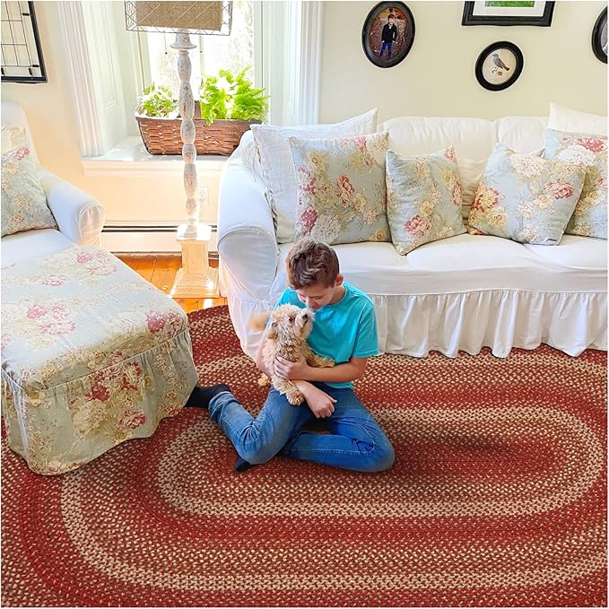 Homespice Apple Pie Jute Red Braided Rugs 5x8' Oval by Homespice