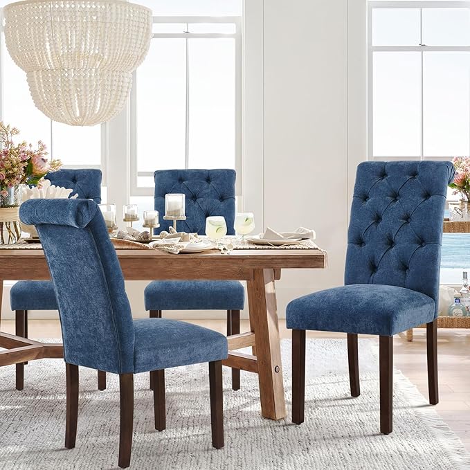 COLAMY Button Tufted Dining Chairs Set of 2, Parsons Upholstered Fabric Dining - Image 3