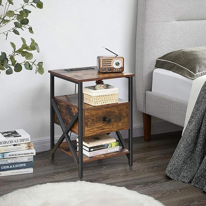Nightstand Set of 2 with Charging Station and USB Ports, End Table Set of 2 - Image 2