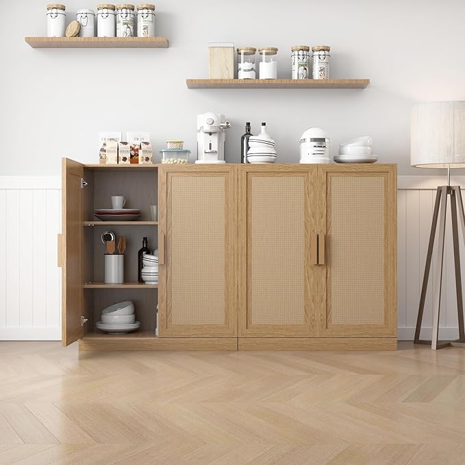 Buffet Cabinet, 4-Doors Sideboard Cabinet by Casaphoria