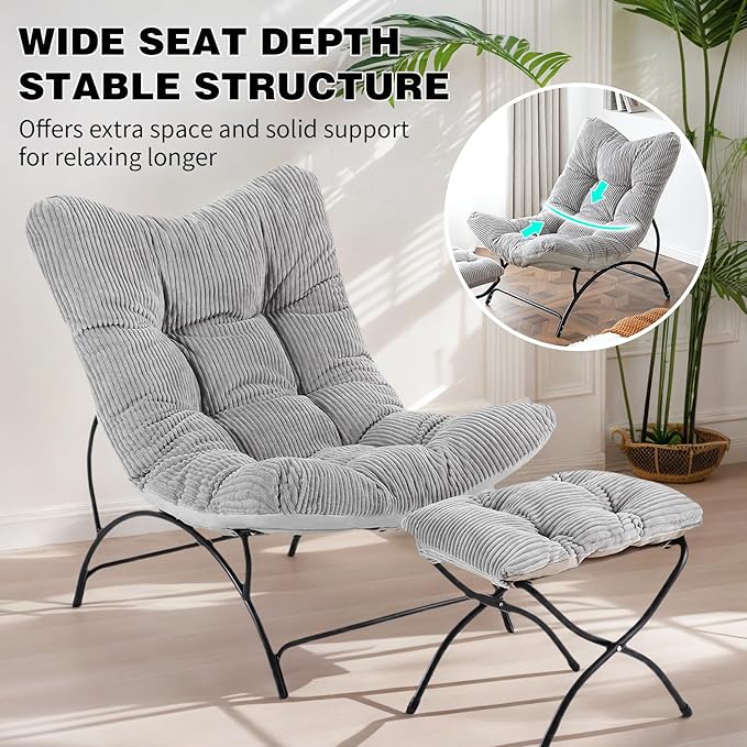 Welnow Accent Chair with Ottoman, Lounge Comfy Soft Leisure Metal Frame Reading - Image 4