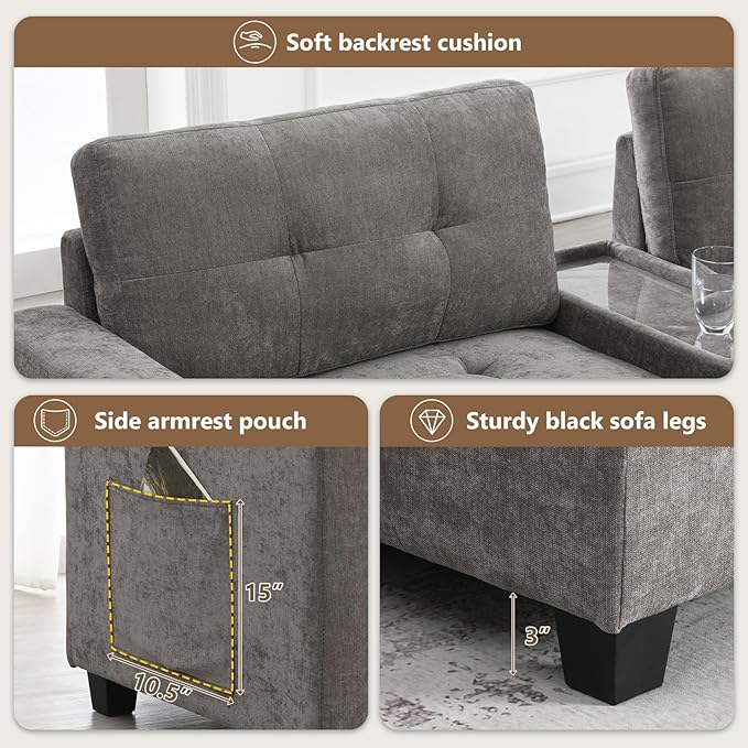 Merax 104 * 104" Chenille Sectional Couches - Image 5