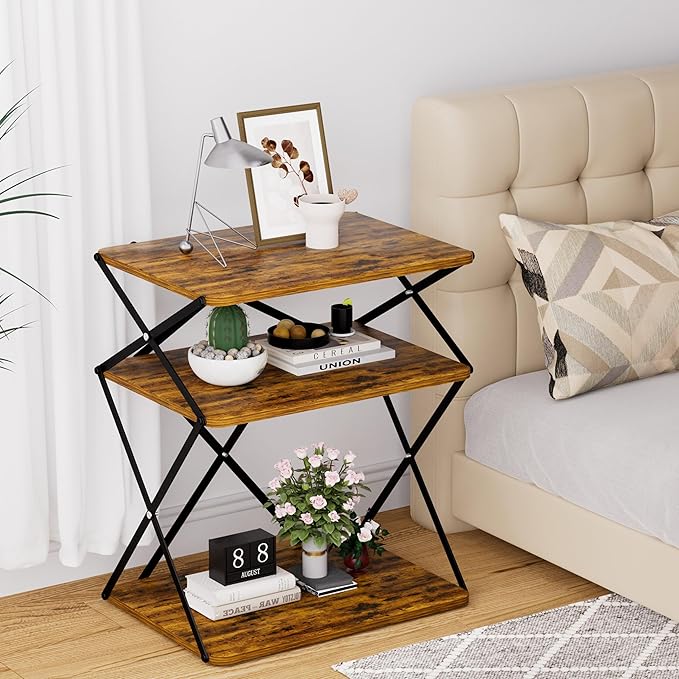 3-Tier End Table Small Side Table Tall Bedside Night Stand - Image 4