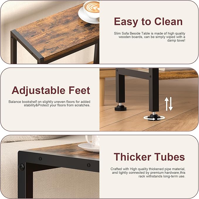 Narrow Side Table for Small Space Set of 2, 2-Tier Small End Table - Image 6