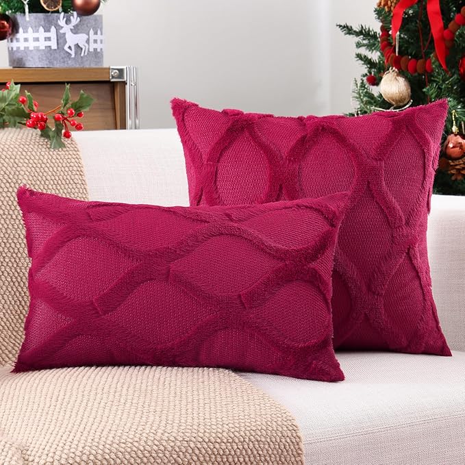 decorUhome Throw Pillow Covers 26x26 Inch Set of 2, Soft Plush Faux Fur Wool - Image 4
