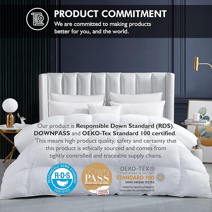 Luxurious White Solid Heavy Weight, King Size Goose Feathers Down Comforter - Image 3