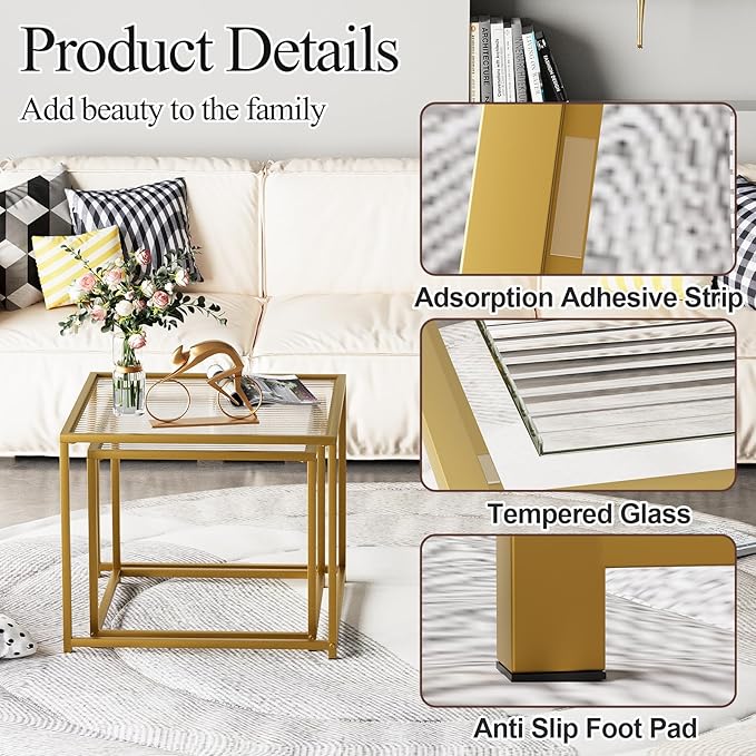 Garden 4 you Coffee Table Set of 2, Modern Patterned Glass Nesting Table - Image 5