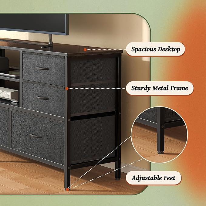 Huuger TV Stand Dresser with Power Outlets and LED Lights, 7 Drawer Console - Image 8