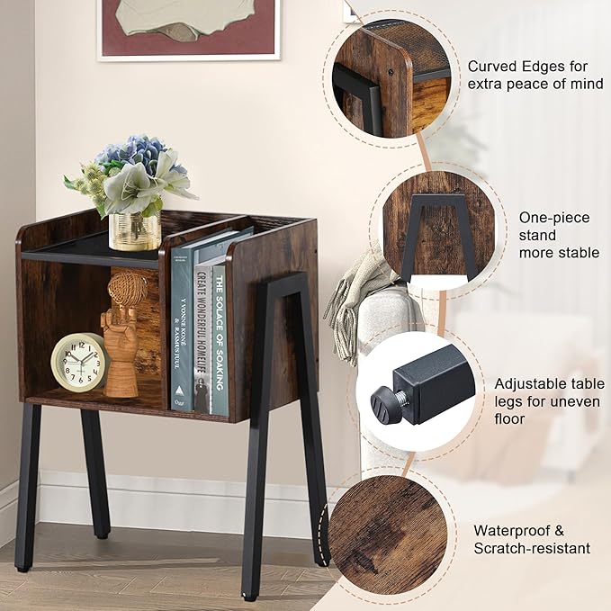 VECELO Nightstand Set of 2, Industrial End Table, Bedside Table - Image 6