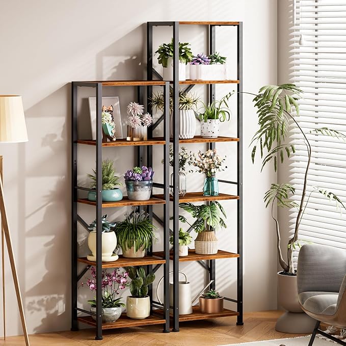 Furologee 5 Tier Tall Bookshelf, Rustic Narrow Bookcase, Display Standing Shelf - Image 2