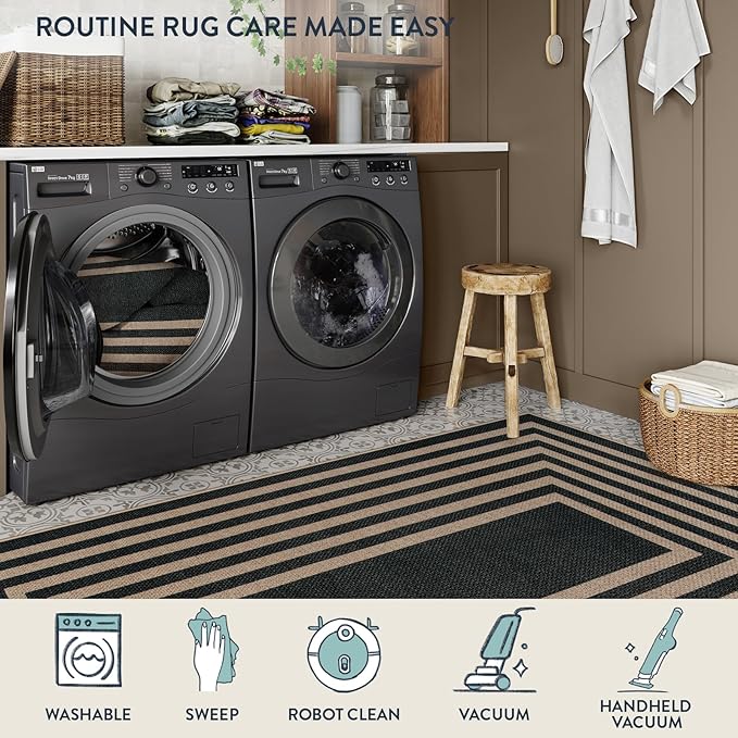 Lahome Modern Geometric Easy Jute Outdoor Rug, 3x5 Black Indoor Outdoor Carpet - Image 7