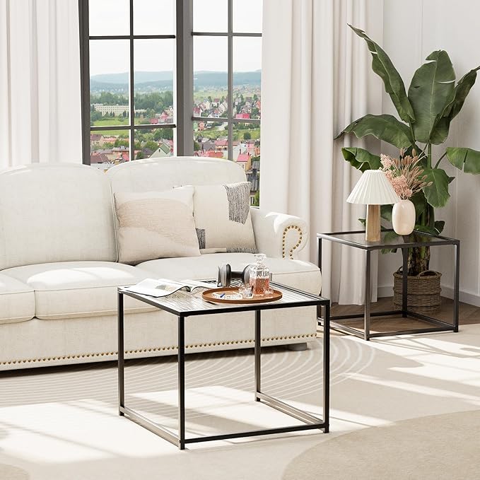 Garden 4 you Coffee Table Set of 2, Modern Patterned Glass Nesting Table - Image 6