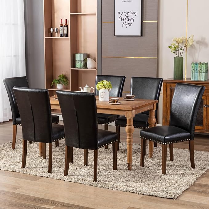 COLAMY Upholstered Parsons Dining Chairs Set of 2, PU Leather Dining Room - Image 4