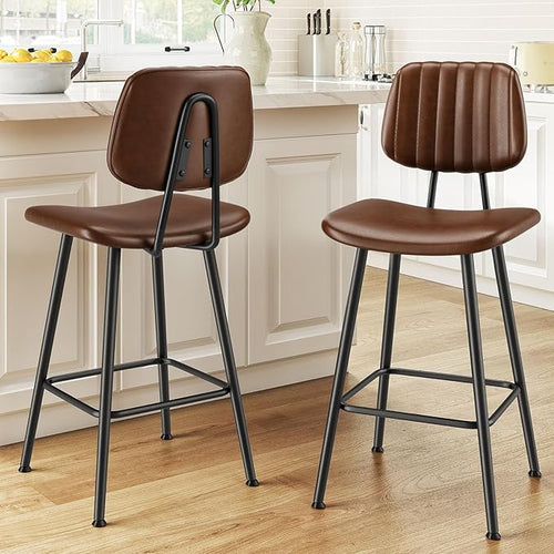 24-Inch Leather Bar Stools Set of 2, Counter Height Barstools by Raynesys