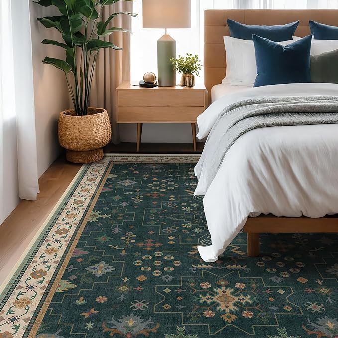 Vintage Dark Green 6x9 Dining Room Rugs - Image 6