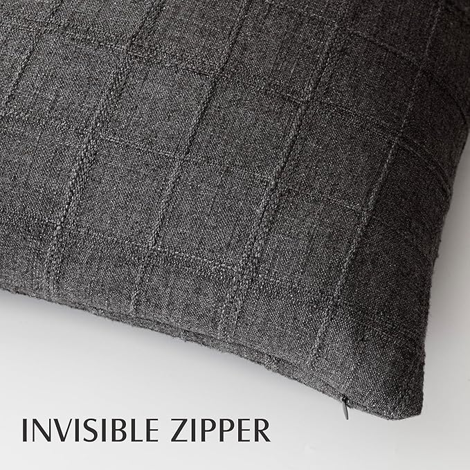 Foindtower Set of 2 Decorative Linen Check Throw Pillow Covers Neutral Long - Image 3