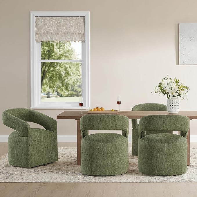 Upholstered Dining Chairs with Casters Easy Assembly Require Modern Barrel - Image 6