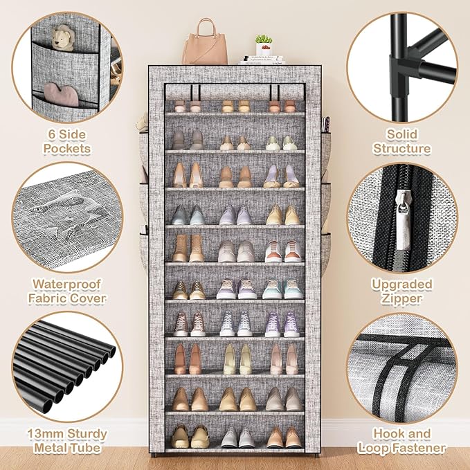 Covered Shoe Rack Tall Metal Shoes Rack Organizer - Image 4