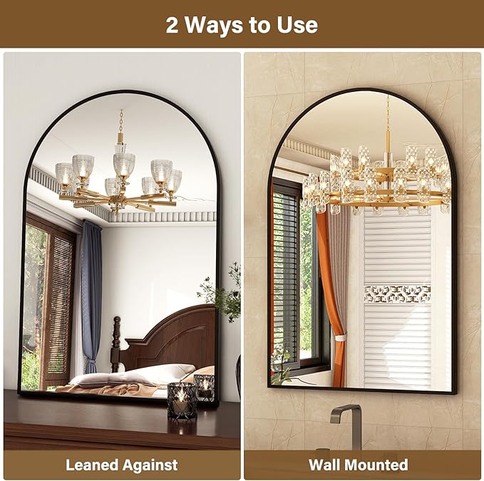 26"x38" Arched Wall Mirror for Bathroom, Living Room, Decorative Hanging Mirror - Image 7