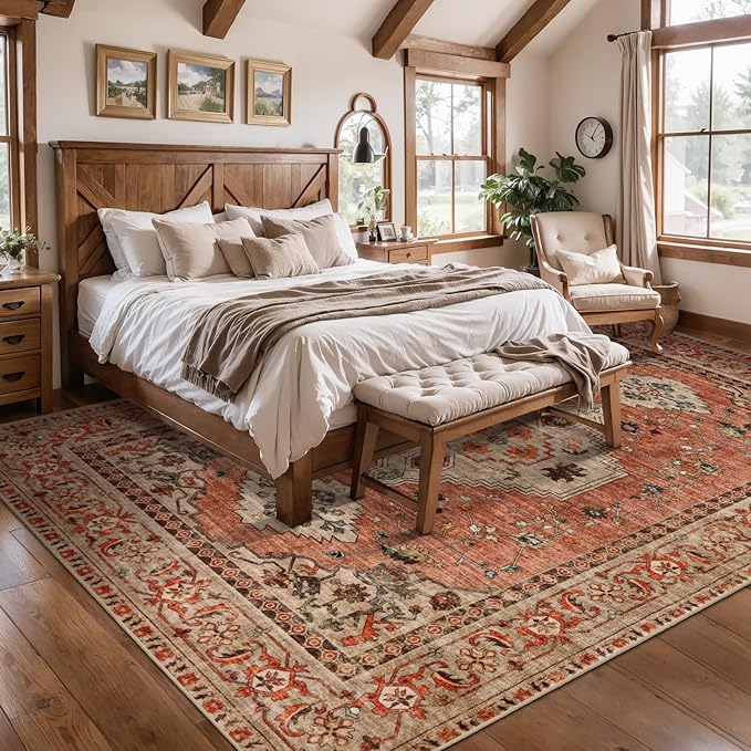 Boho Rug 4x6 Area Rug, Washable Vintage Indoor, Oriental Non Slip Distressed - Image 7