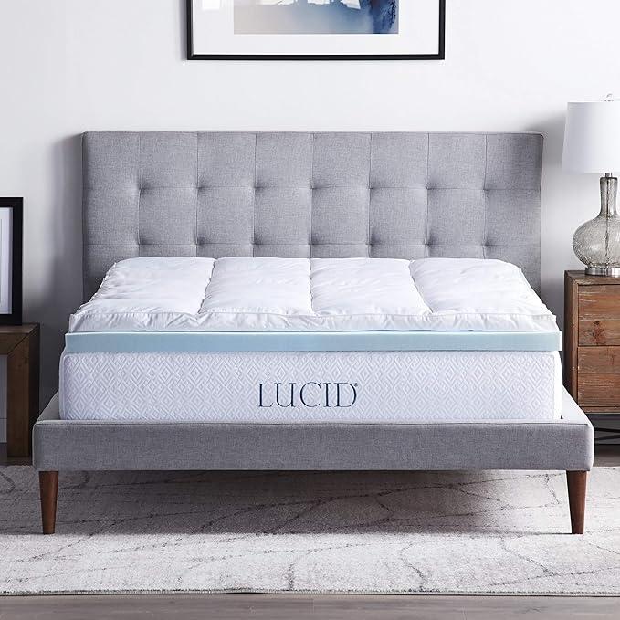 LUCID 4 Inch Down Alternative and Gel Memory Foam Mattress Topper by Lucid