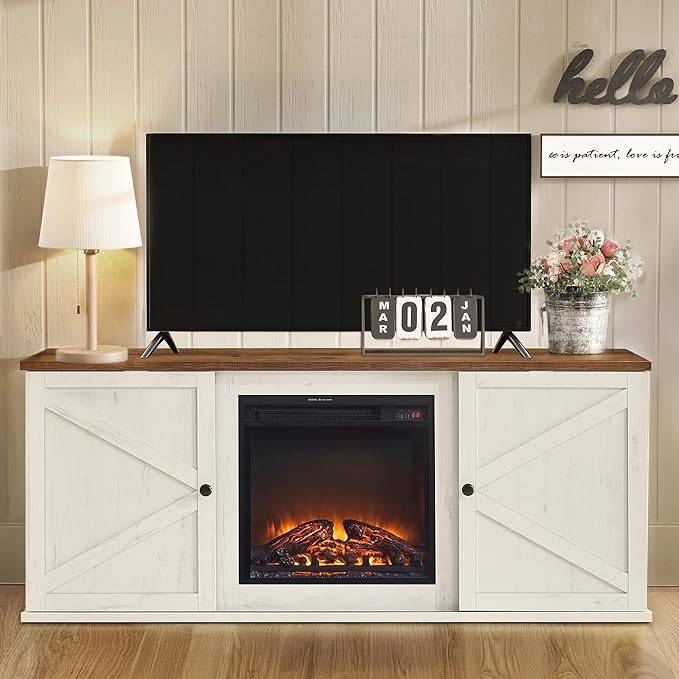 VASAGLE Fireplace TV Stand for TVs up to 65 Inches, 18-Inch ELectric Fireplace by VASAGLEbySONGMICSHOME