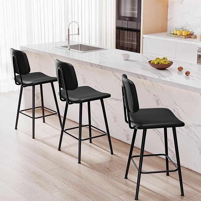 24-Inch Leather Bar Stools, Counter Height Barstools - Image 7