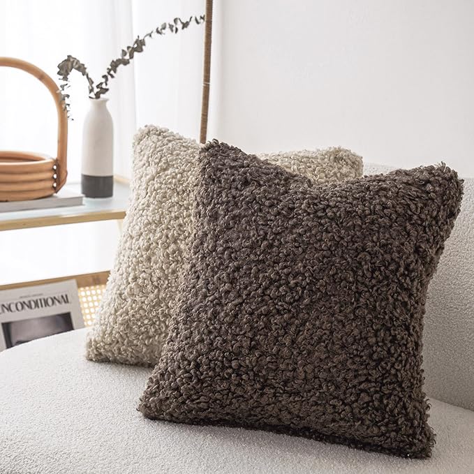 Foindtower 2 Pieces 24x24 Inch Chocolate, Faux Fur Throw Pillow Cover Accent - Image 4