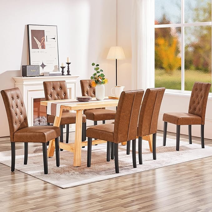 Yaheetech Dining Chairs Set of 6 Modern Style Faux Leather Dining Room Chairs - Image 2
