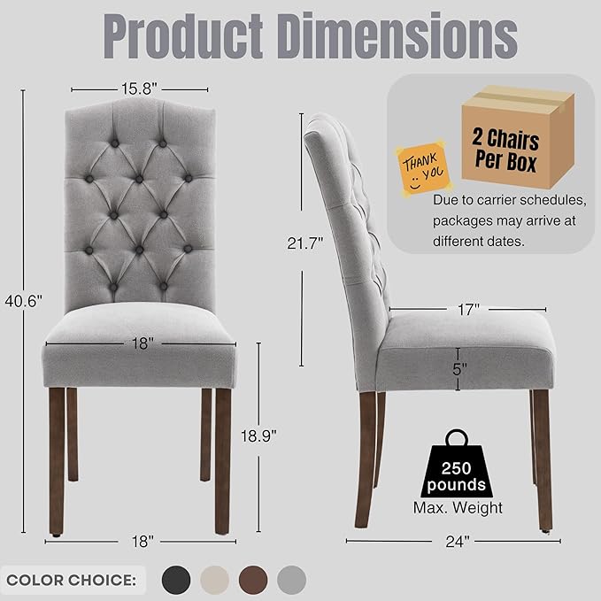 Tufted Upholstered Parsons Dining Chair Set Fabric Diner Accent Stylish Modern - Image 4