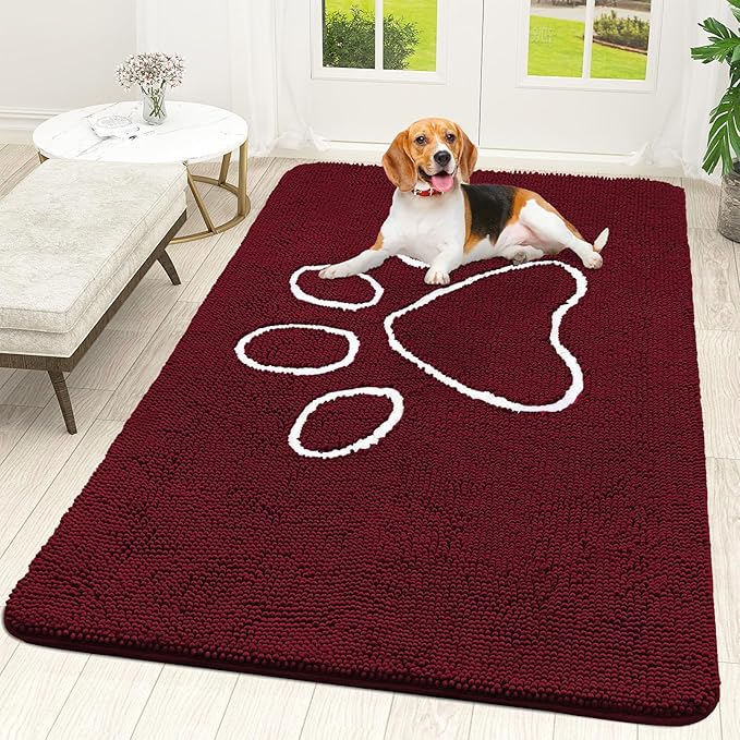 OLANLY Door Mat for Muddy Dog Paws 59x35, Ultra Absorbent Chenille Mud Doormat by OLANLY