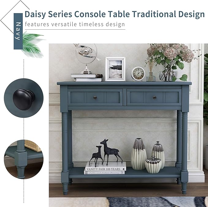 Bellemave Console Table with Drawers, Retro Entryway Table with 2 Drawers and - Image 3