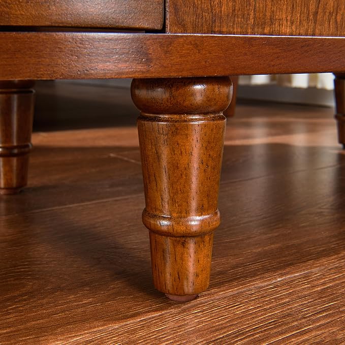 Wood End Table with 2 Drawers and Storage Shelf, Narrow Sofa Side Table - Image 8