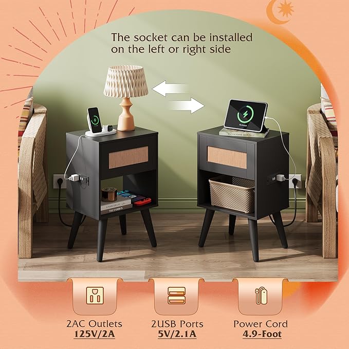 WLIVE Rattan Nightstands Set of 2 - Image 5